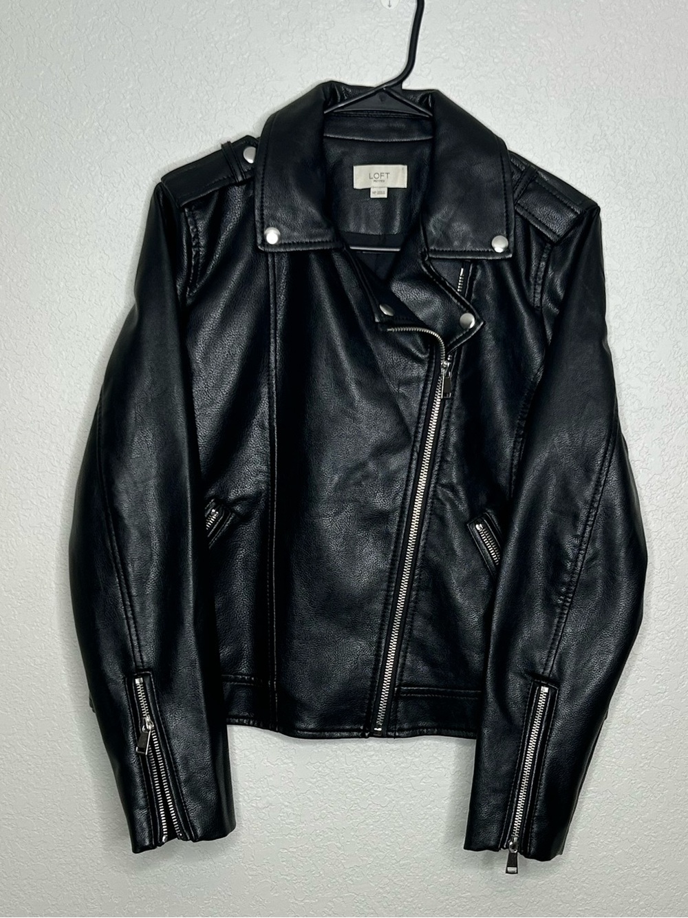 LOFT Black Faux Leather Moto-Style Jacket